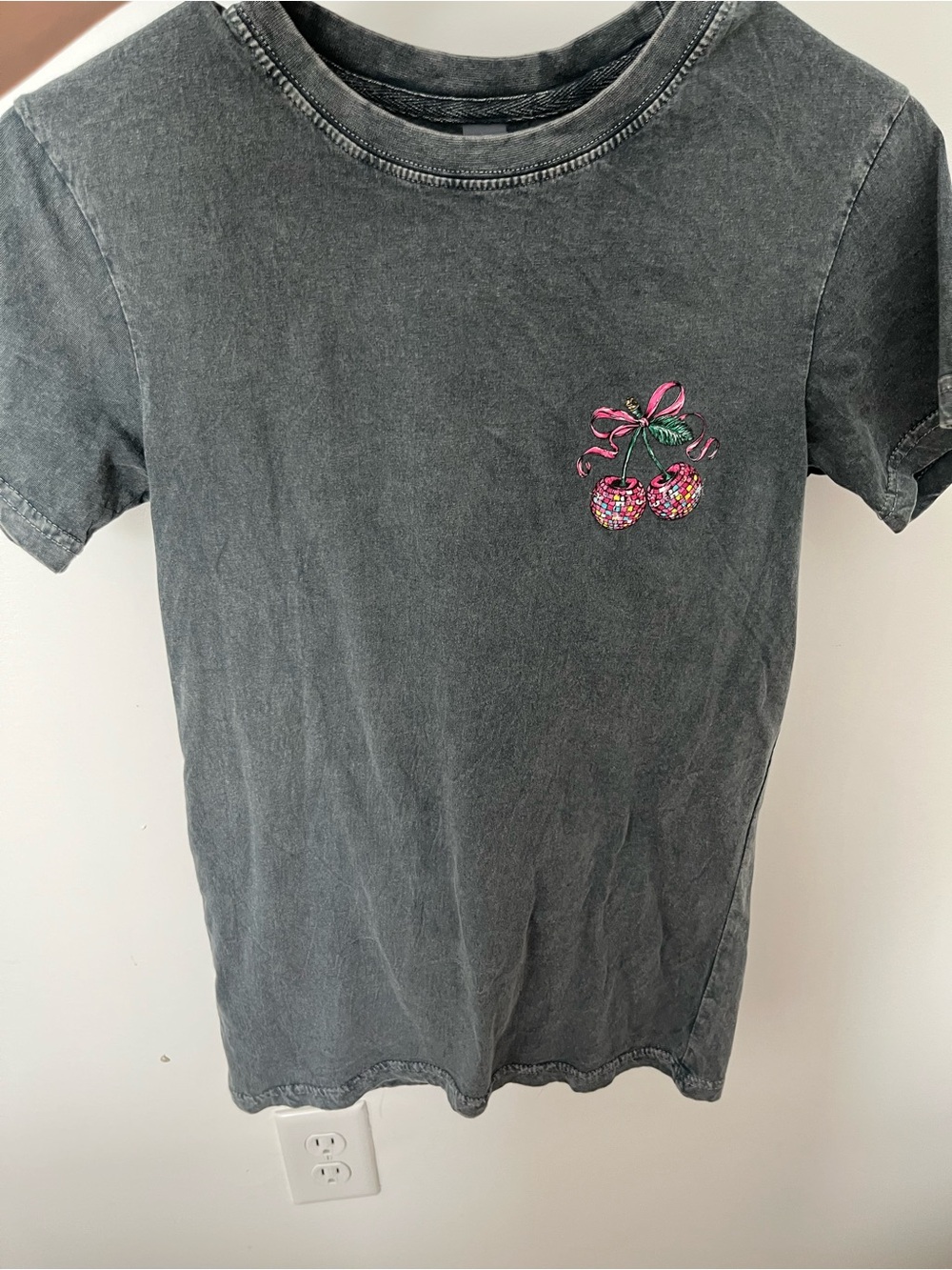 Simply Southern Black Short Sleeve Tee with Pink Sequin Cherry